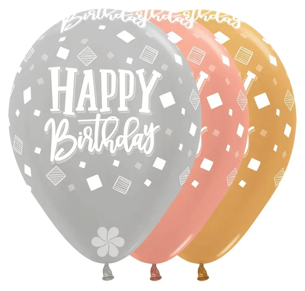 R12 - Happy Birthday - Squares - Metallic Assortment - 25 Stuks