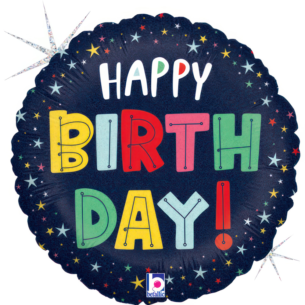 Happy Birthday - Colorful Stars - 9 inch - Betallic