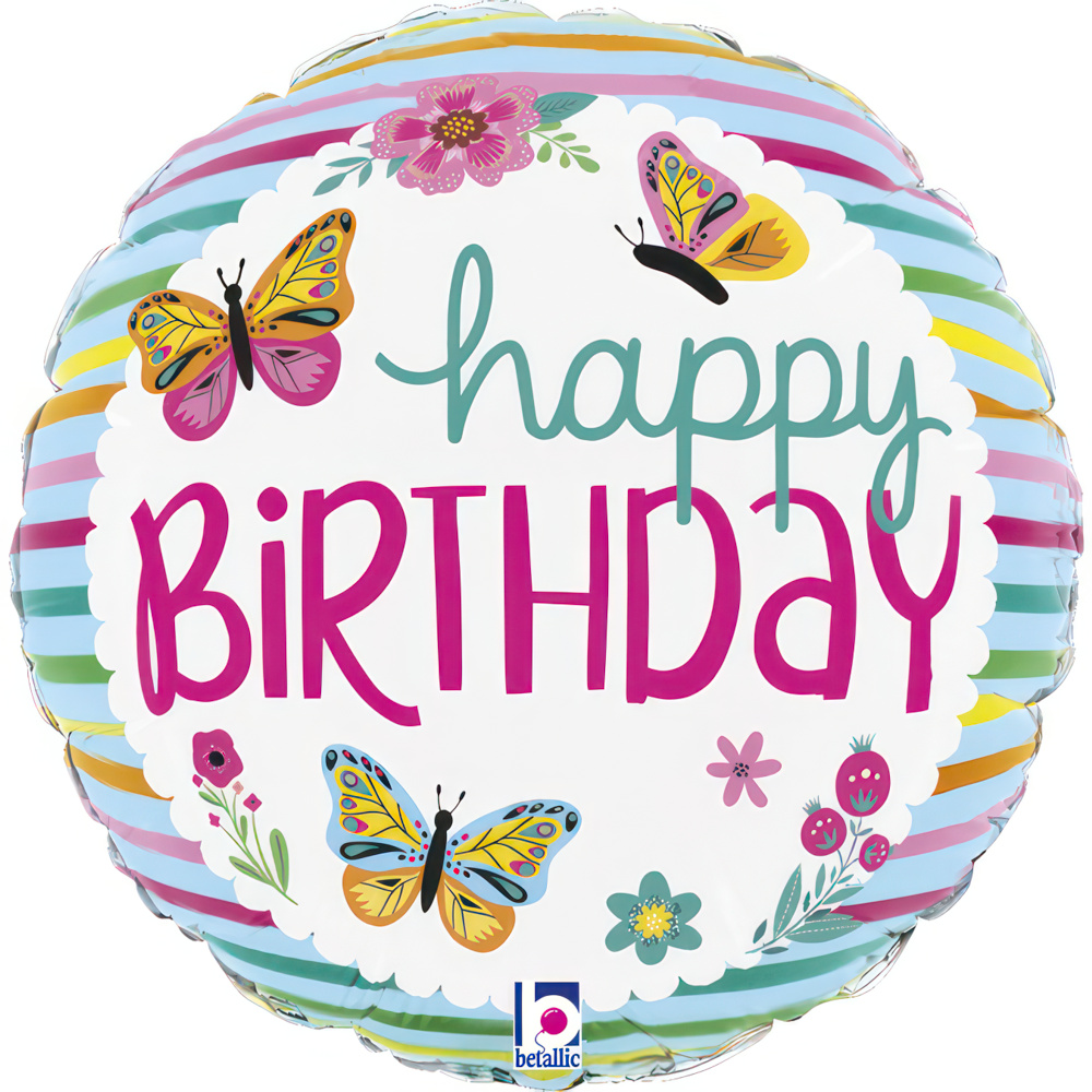 Happy Birthday - Colorful Butterflies - 9 inch - Betallic