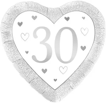 Number 30 - Heart Silver - 18 inch