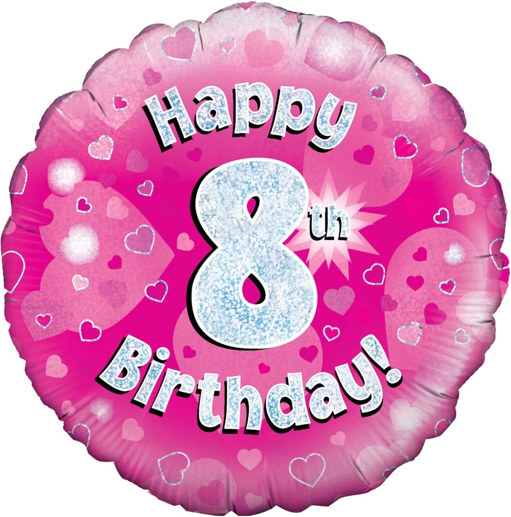 Happy 8th Birthday - Pink - 18 inch