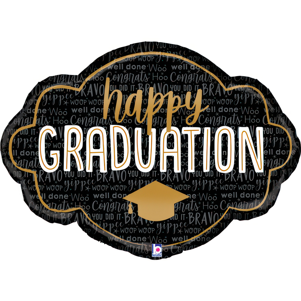 Happy Graduation - Black and Gold - 36 inch - Betallic