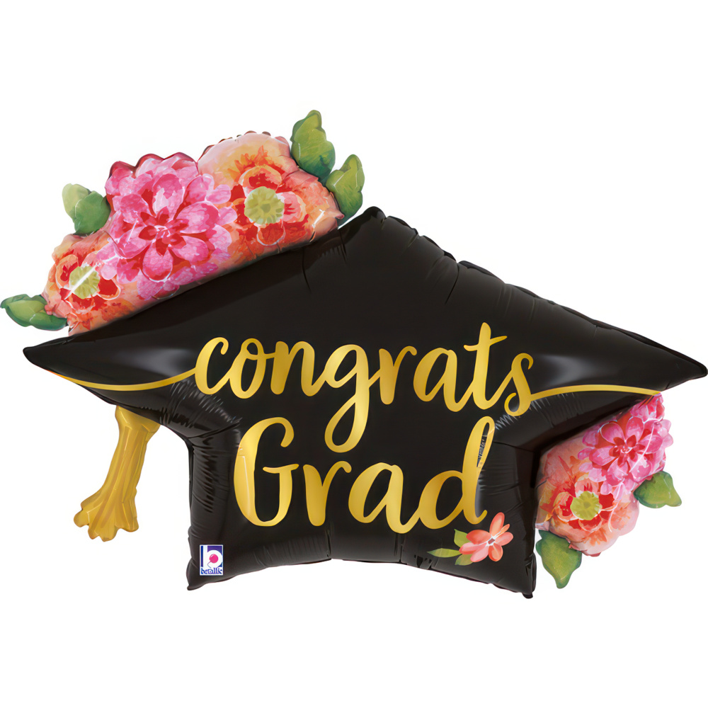 [25181-P] Congrats Grad - Watercolor Floral - 31 inch - Betallic