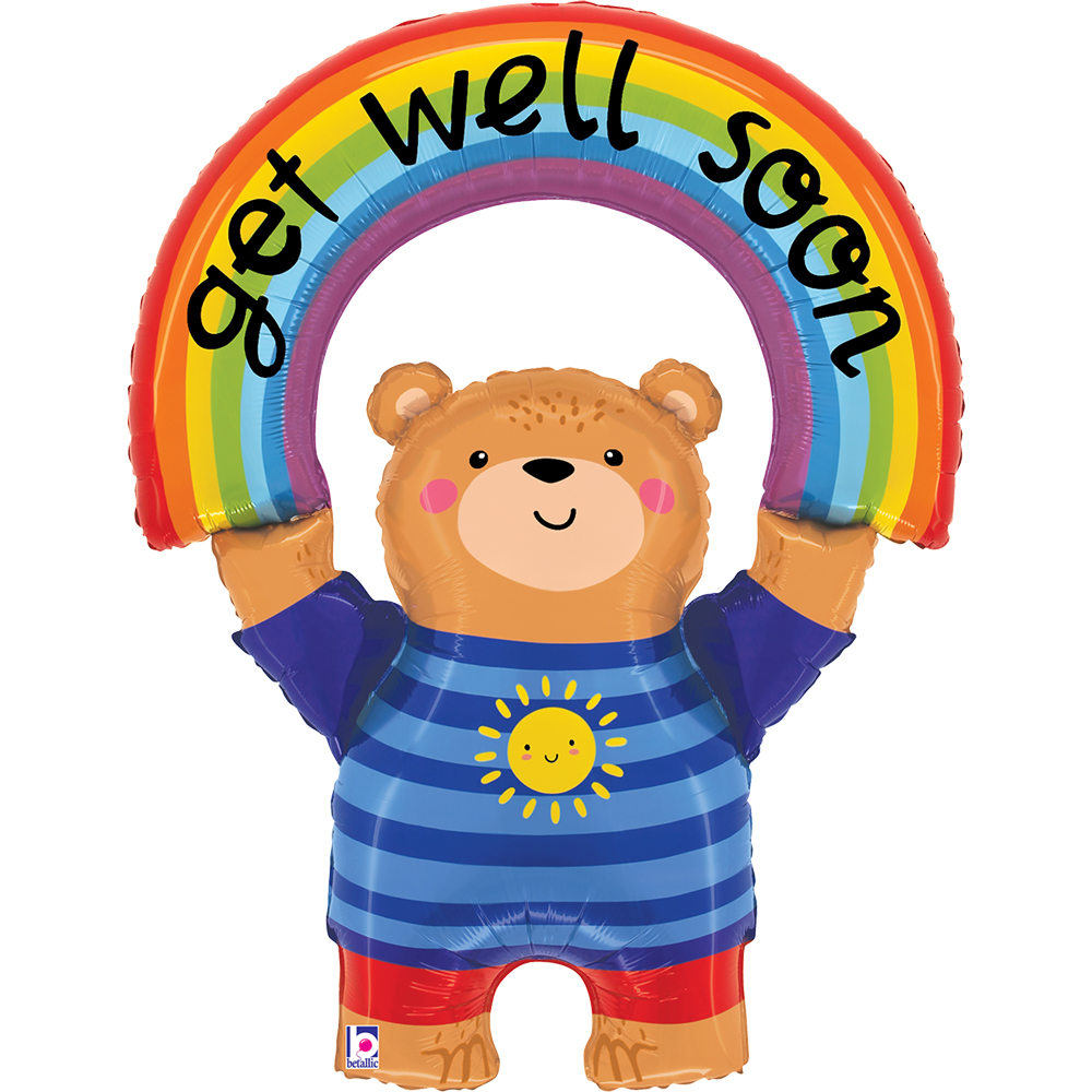 [25373-P] Get Well Soon - Rainbow Bear - 39 inch - Betallic