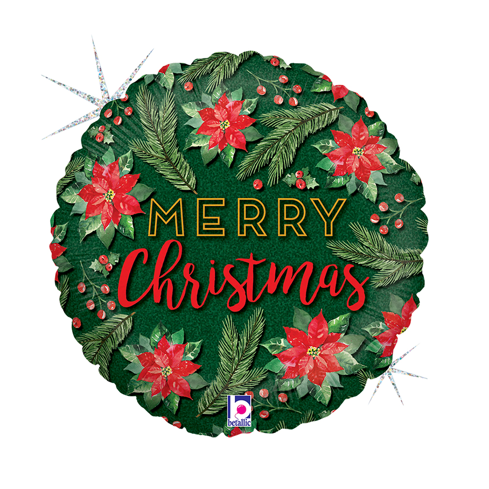 [26025GH-P] Merry Christmas - Watercolour Poinsettia - 18 inch - Betallic