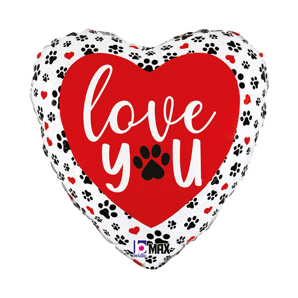 Love You - Paw Prints - 18 inch - Betallic