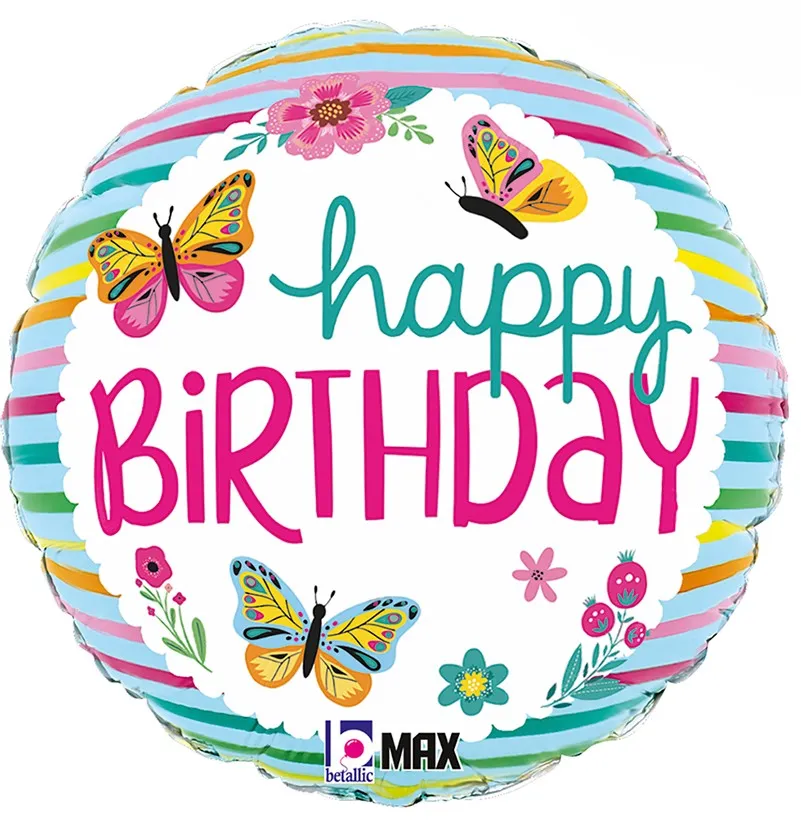 [26287P-P] Happy Birthday - Colorful Butterflies - 18 inch - Betallic