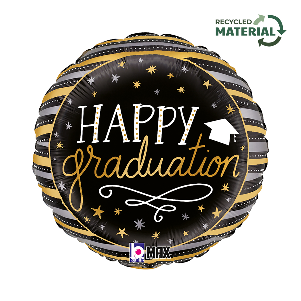 Happy Graduation - Satin Metallic Stripes - 18 inch - Betallic