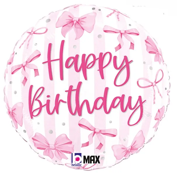 [26539P-P] Happy Birthday - Pretty Pink Bow - 18 inch - Betallic