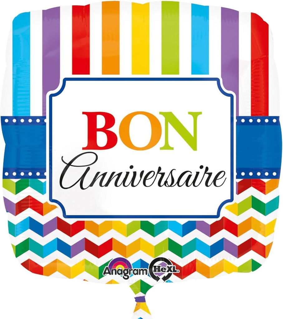 [31180] Bon Anniversaire - Colorful Stripes - 17 inch - Anagram