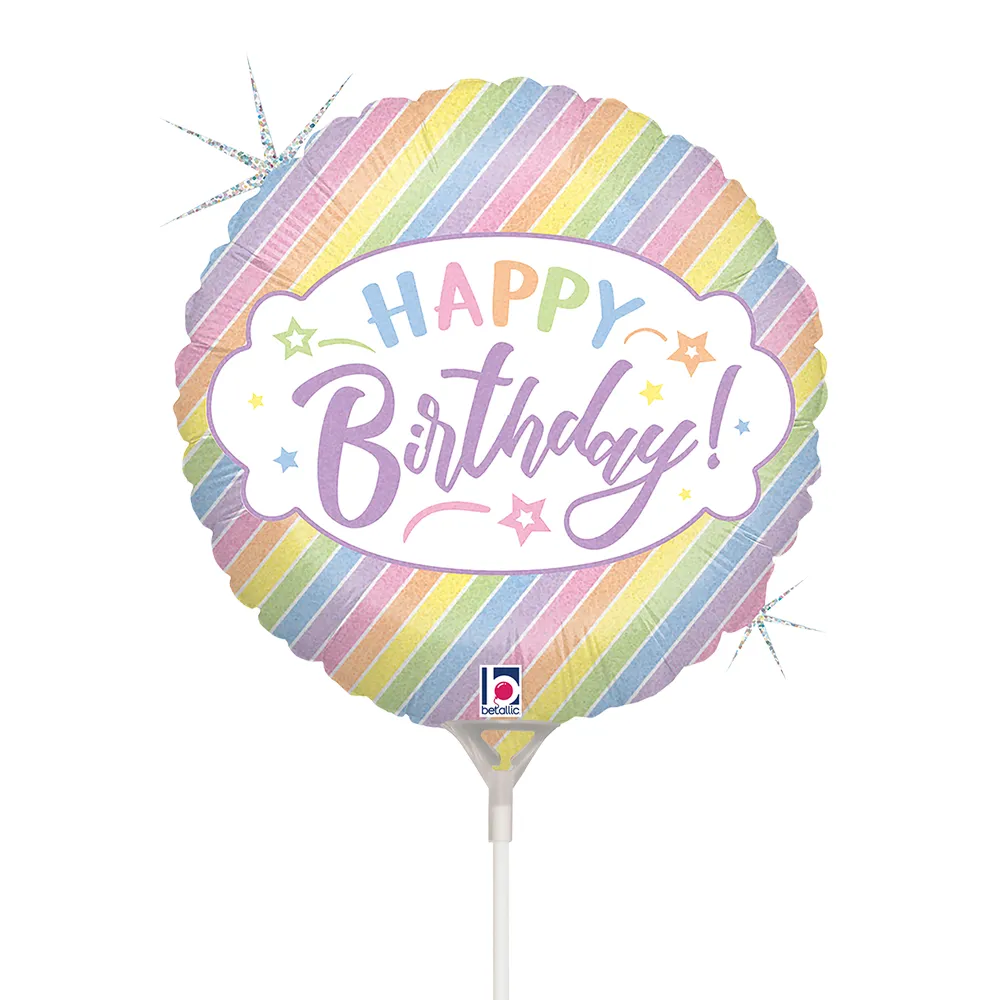 [32961GH-B10] Happy Birthday - Pastel Stripes - 9 inch - Grabo - 10 Pcs