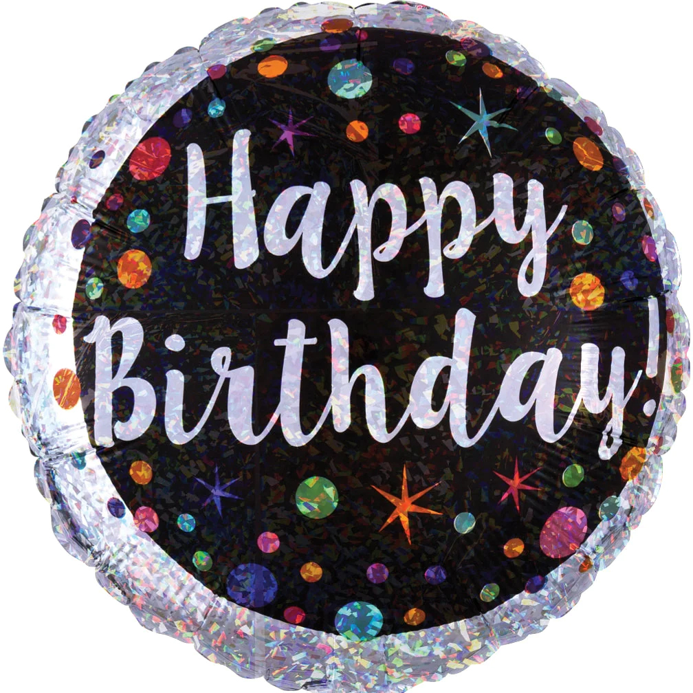 Happy Birthday - Holographic Polka Dots - 18 inch - Anagram