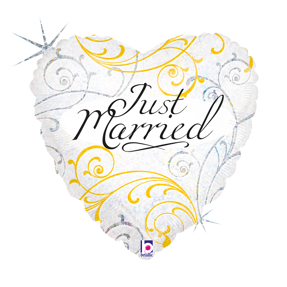 [36163H-P] Just Married Filigree Heart - 18 inch - Betallic