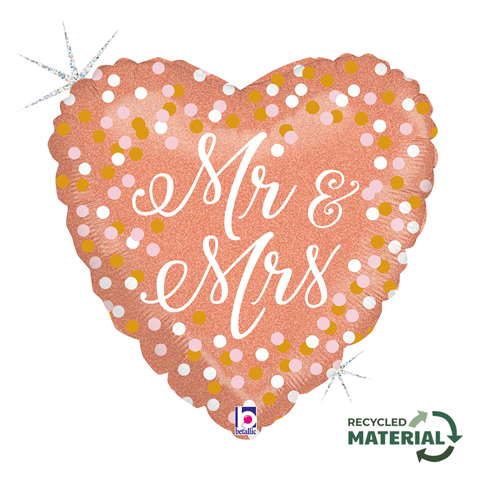 [36714GH-P] Mr & Mrs - Rose Gold Heart - 18 inch - Betallic