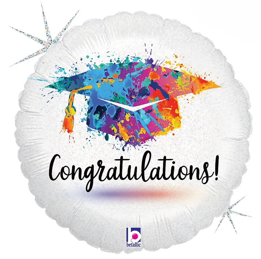 Congratulations - Watercolor Grad Cap - 18 inch - Betallic
