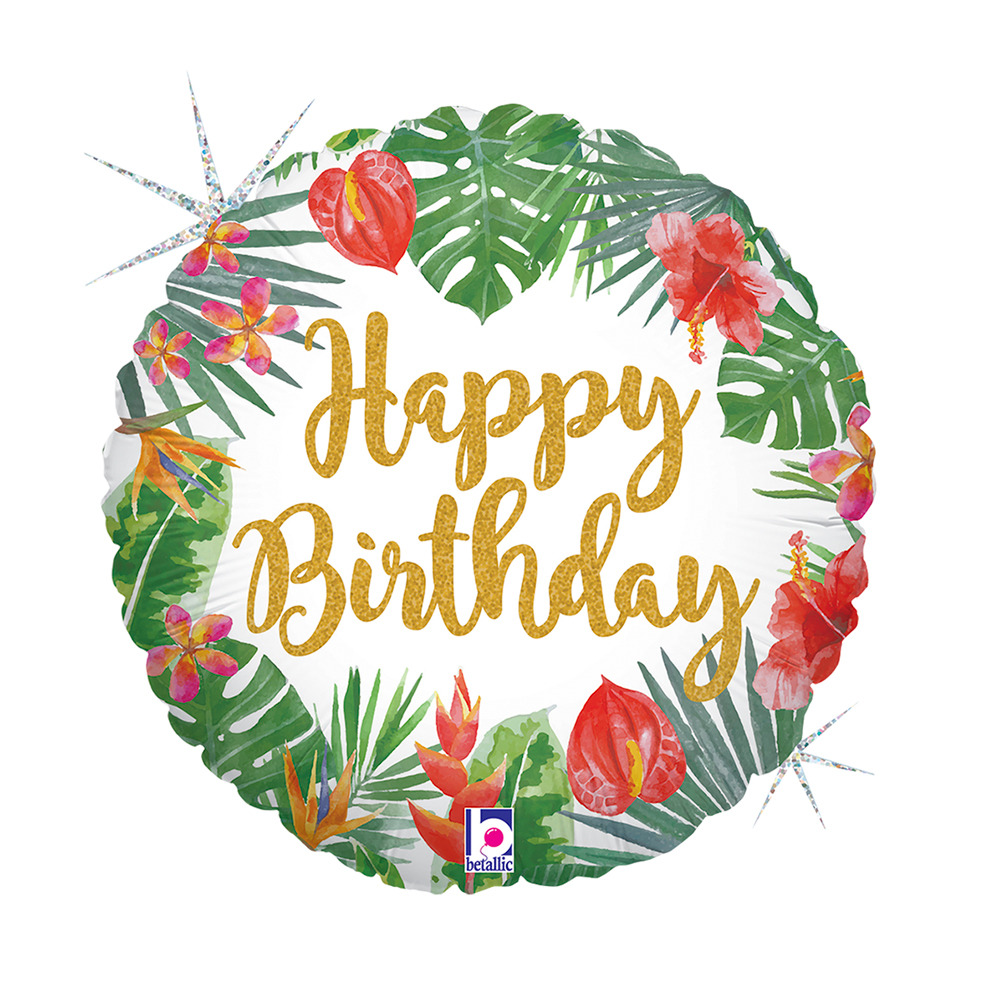 Happy Birthday - Tropical Flowers - 18 inch - Grabo