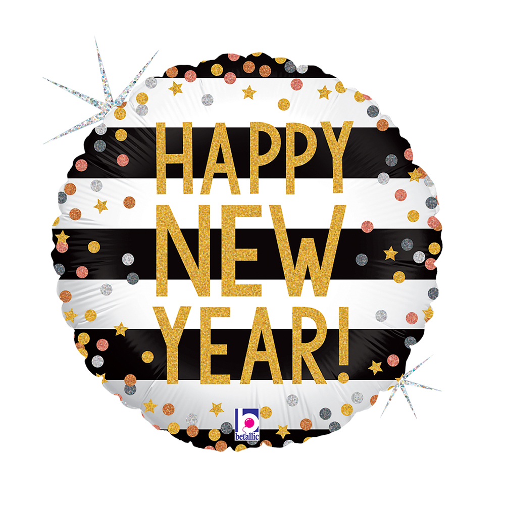 Happy New Year - Black And White Stripes - 18 inch - Grabo