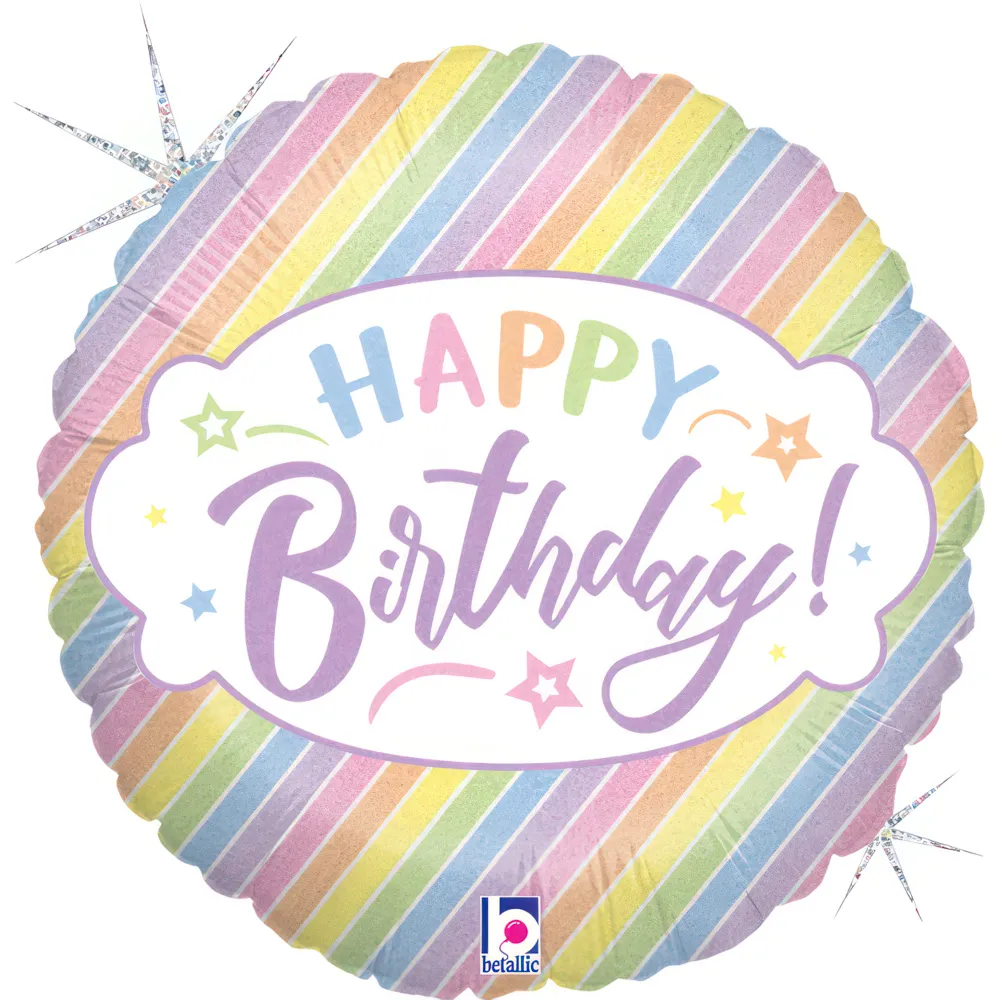 Happy Birthday - Pastel Stripes - 18 inch - Grabo