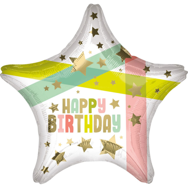 [41315] Happy Birthday - Colors And Gold Stars - 19 inch - Anagram