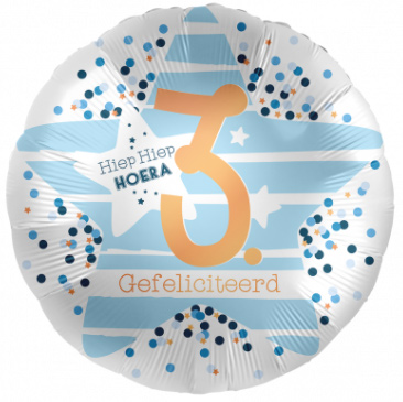 [01032] Hiep Hiep Hoera 3 jaar - Blauw - 18 inch - 2 Stuks