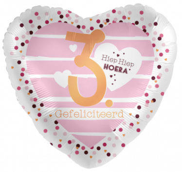 [01035] Hiep Hiep Hoera 3 jaar - Roze - 18 inch - 2 Stuks