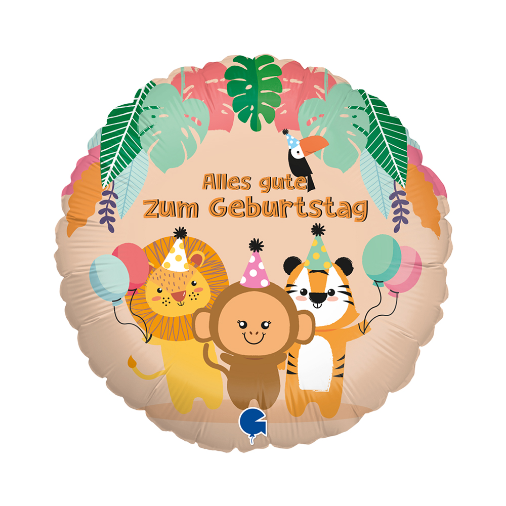 [G78104-P] Alles Gute Zum Geburtstag - Jungle Animals - 18 inch - Grabo