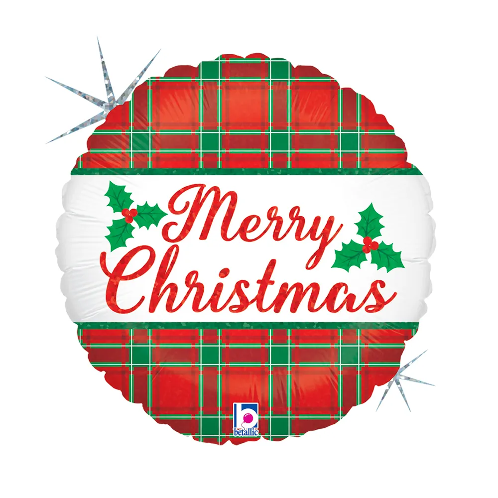 Merry Christmas - Plaid - 18 inch - Betallic