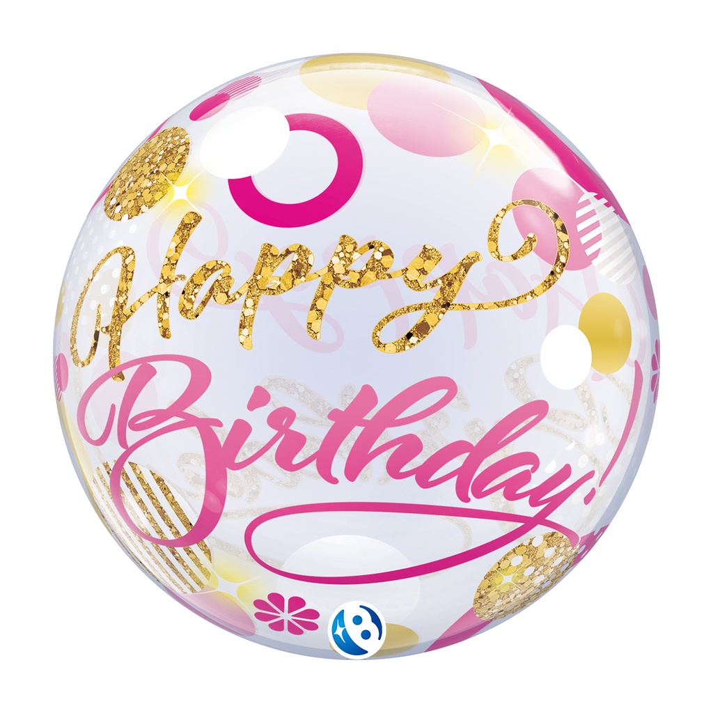 [10258046] Happy Birthday - Pink & Gold - Bubble - 22 inch - Takarakosan