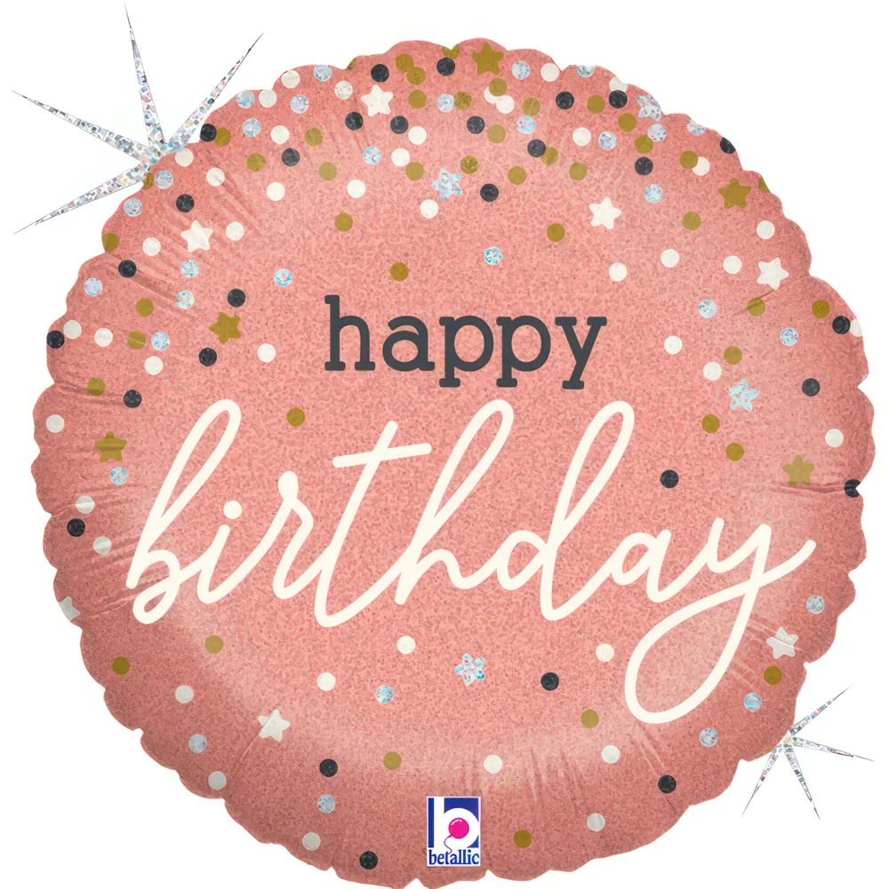 Happy Birthday - Rose Gold Confetti - 9 inch - Grabo