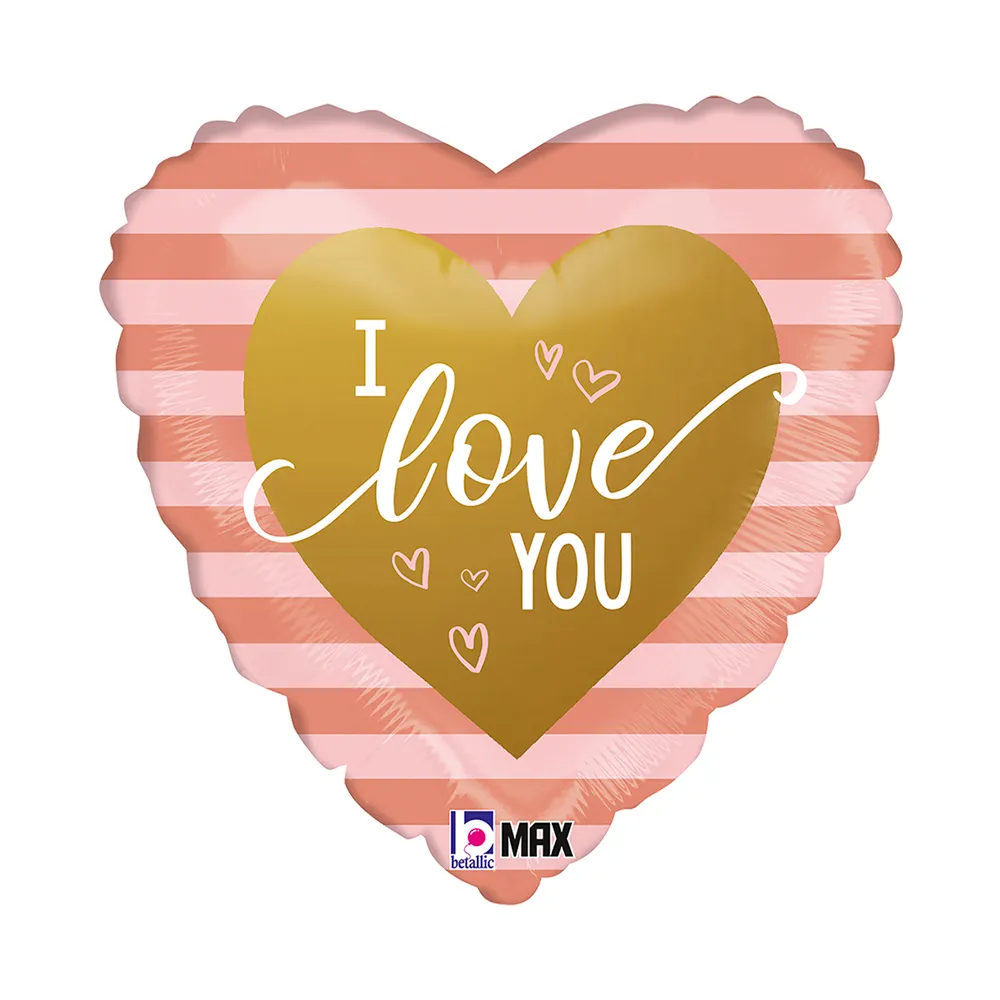 I Love U Heart - Rose Gold Stripes - 18 inch - Betallic