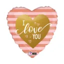 I Love U Heart - Rose Gold Stripes - 18 inch - Betallic