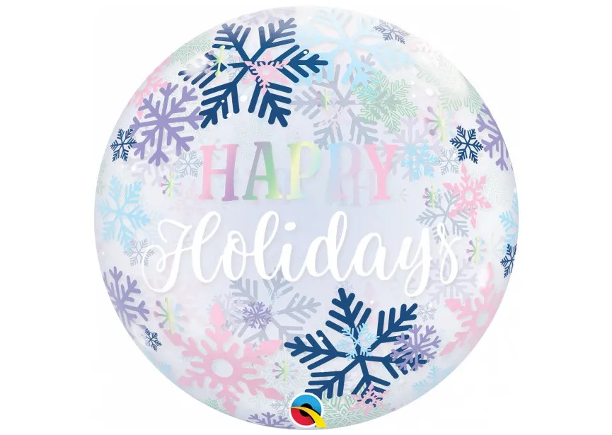 [14834] Happy Holidays Snowflakes - Single Bubble - 22 inch - Qualatex